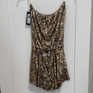 BRAND NEW Va Va Voom Gold Sequins Romper